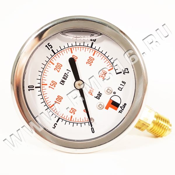 МАНОМЕТР ГИДРАВЛИЧЕСКИЙ 63 ММ, 0 - 25 БАР / 0 - 350 PSI, РАДИАЛЬНОЕ ...