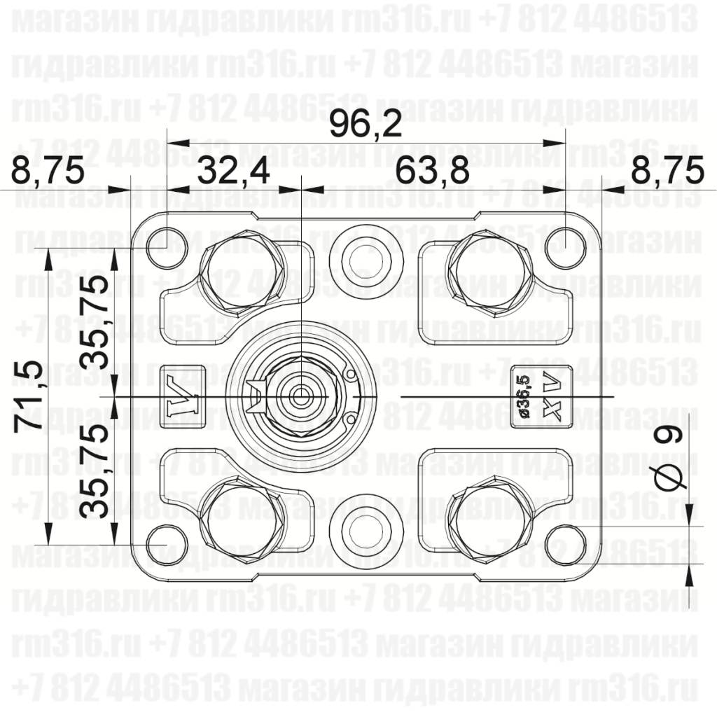 X2P4902EPOA (XV-2P/14) Насос шестеренный 14,4 см3 второй группы, конический вал со шпонкой, стандартный (европейский) фланец