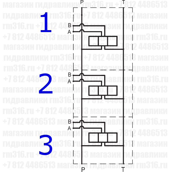 HSD-ZVB10P-3-B гидросхема HSD-ZVB10P-3-B Плита CETOP 5 NG10, Ду=10 мм под 3 гидрораспределителя, Hanshang Hydraulic