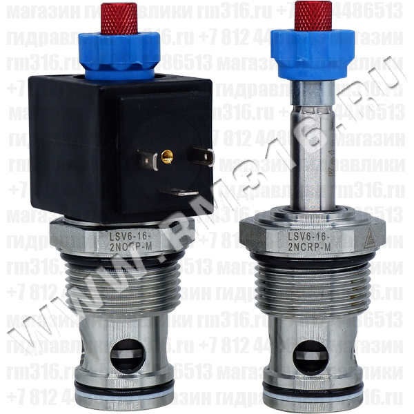 LSV6-16-2NCRP-M Двухлинейный гидравлический клапан (гидроклапан) картриджного (ввертного) исполнения, нормально закрытый, тарельчатого типа с пилотным управлением, гнездо SAE16/2 (SAE 16), резьба 1 5/16-12 UNF-2A, 150 л/мин, 350 бар, дублирующее ручное управление (Keta Hydraulics, Китай)