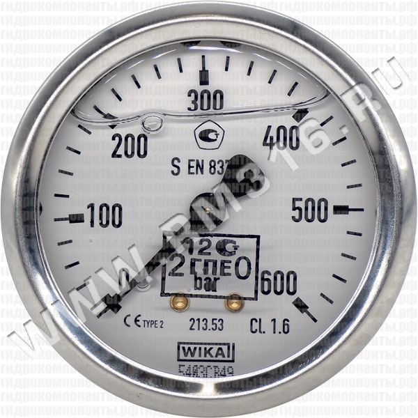 213.53.063 (0-600 бар, осев.) Манометр виброустойчивый с первичной поверкой, осевое присоединение 