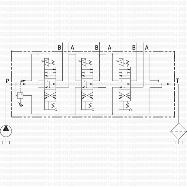 Q25/3 F1SR(250)-3X111/A1/D41-F3D-12 V.DC, код 025030111038001 (Galtech, Италия) Гидрораспределитель моноблочный с электроуправлением 12 В и дублирующим ручным управлением, 3-х секционный, номинальный расход 40 л/мин, с регулируемым предохранительным клапаном 201-380 бар (настройка на 250 бар) Q25/3 Galtech гидрораспределитель