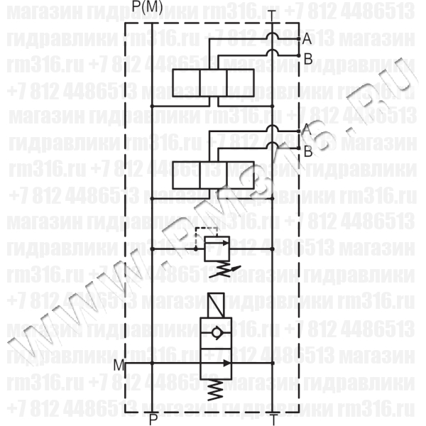 EM213/2X2F/K Плита (сталь) с предохранительным клапаном и возможностью установки разгрузочного клапана под 2 места (гидрораспределителя) по стандарту CETOP 03 (Ду = 6 мм), настройка пружины 50-210 бар, регулировка шестигранником