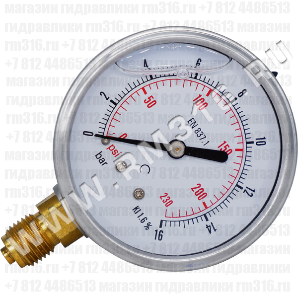 63R16.MGE (аналог M635RL016) Манометр виброустойчивый, радиальное присоединение