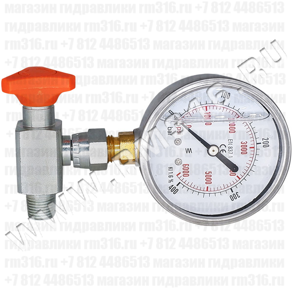 EM90° 1/4" MF (EM001N) Кран для подключения манометра угловой, внутренняя резьба под манометр - 1/4" BSP (цилиндрическая), наружняя резьба - 1/4" BSPT (коническая), 400 бар (Oleodinamica Marchesini, Италия)