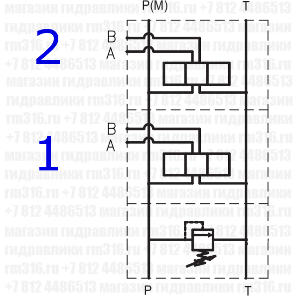 EAM233/2X2F Плита CETOP 3 NG6, Ду=6 мм, с предохранительным клапаном под 2 гидрораспределителя