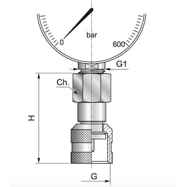 20140000 Адаптер для подключения манометра прямой M16x2 - 1/4" BSP, 630 бар