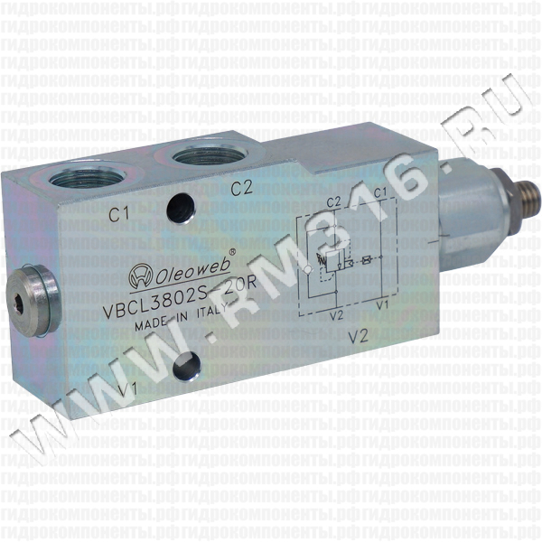 VBCL3802S Тормозной клапан (сталь), 3/8", 40 л/мин, настройка пружины 60 - 350 бар, 1:4,25 (Oleoweb, Италия) VBCL3802S Тормозной клапан Oleoweb