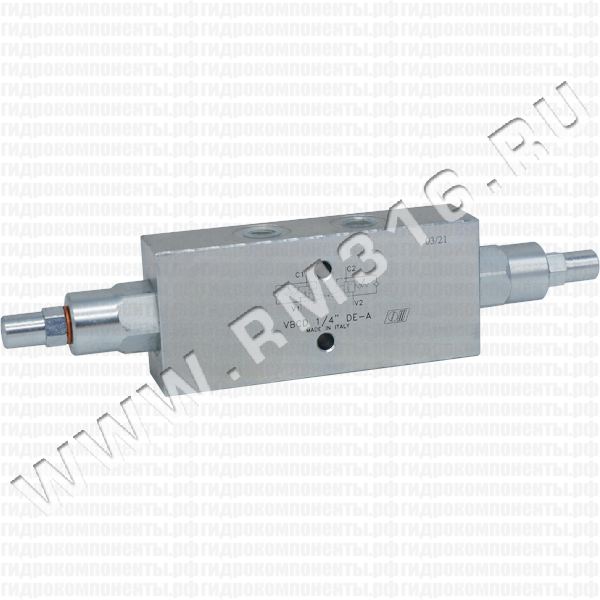 V0418 VBCD 1/4" DE/A Двухсторонний тормозной (уравновешивающий) клапан (сталь), 1/4" BSP, 20 л/мин, 350 бар, 1:4,5, трубный монтаж, предварительная настройка пружины 320 бар (Oleodinamica Marchesini, Италия) Двухсторонний тормозной (уравновешивающий) клапан гидравлический
