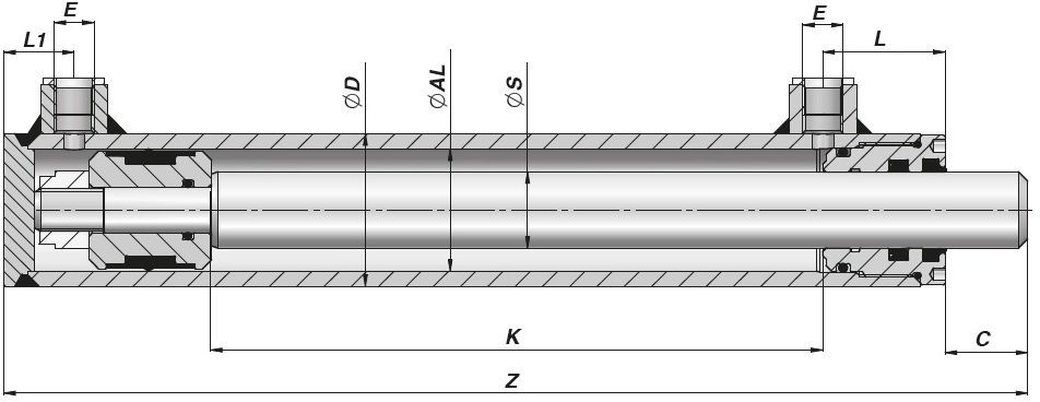 HM05400400 (*) ГЦ 80х40х400 Гидроцилиндр двустороннего действия с проушиной