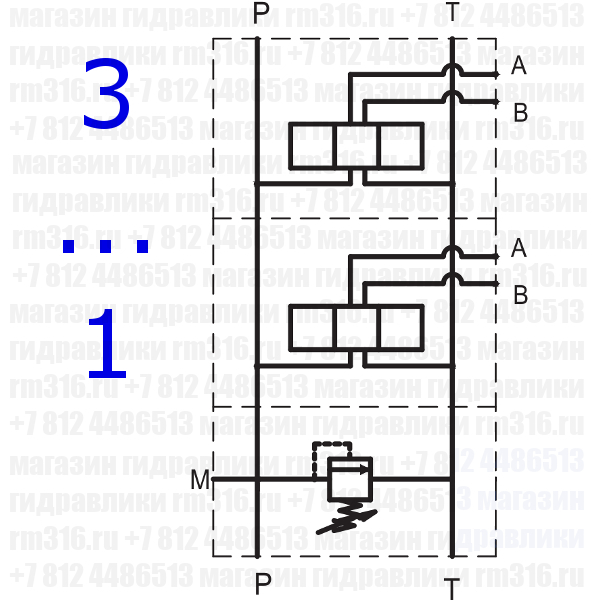 BM3AC2 BM3AC2 Плита CETOP 3 NG6, Ду=6 мм, с предохранительным клапаном под 3 гидрораспределителя
