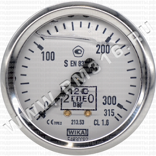 213.53.063 (0-315 бар, осев.) Манометр виброустойчивый с первичной поверкой, осевое присоединение 