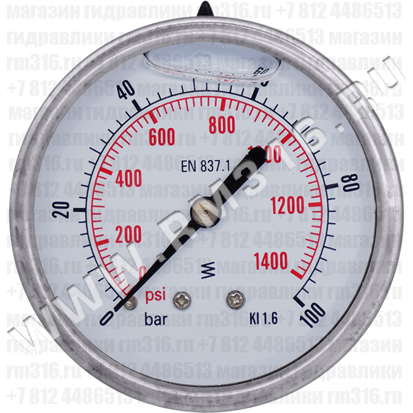 63P100.MGE (аналог M638PBL100) Манометр виброустойчивый, осевое присоединение 