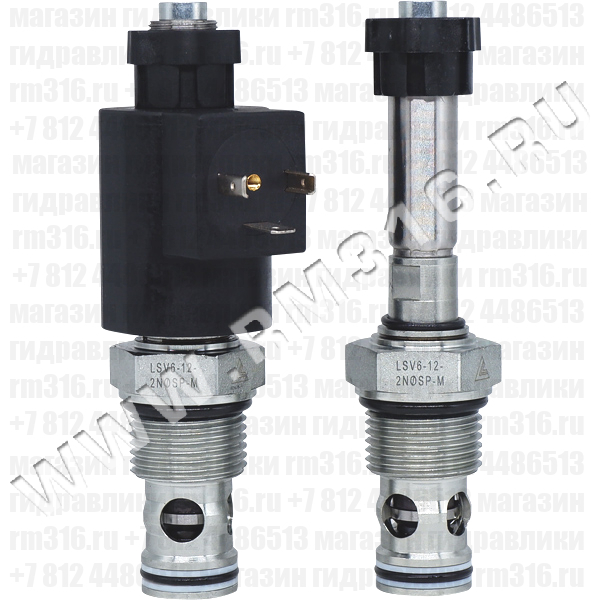 LSV6-12-2NOSP-M Двухлинейный гидравлический клапан (гидроклапан) картриджного (ввертного) исполнения, нормально открытый, тарельчатого типа с пилотным управлением, гнездо SAE12/2 (SAE 12), резьба 1 1/16-12 UNF-2A, 150 л/мин, 350 бар, дублирующее ручное управление (Keta Hydraulics, Китай)