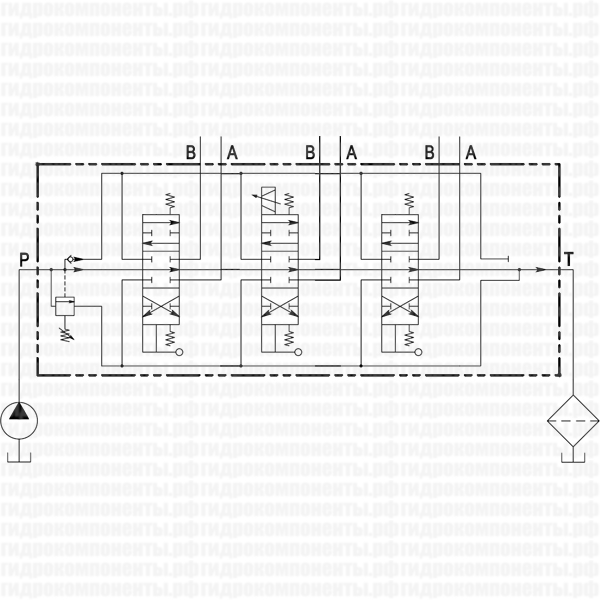 Q45/3 F1S(N160)-103/A1/M1-103/A2/D41-103/A1/M1-F3D-24VDC, код 045030103187000 (Galtech, Италия) Гидрораспределитель моноблочный 3-х секционный, номинальный расход 60 л/мин, с регулируемым предохранительным клапаном 81-200 бар (настройка на 160 бар), первая и третья секция с ручным управлением, вторая - с электроуправлением (24 В) и дублирующим ручным Q45/3 Galtech распределитель