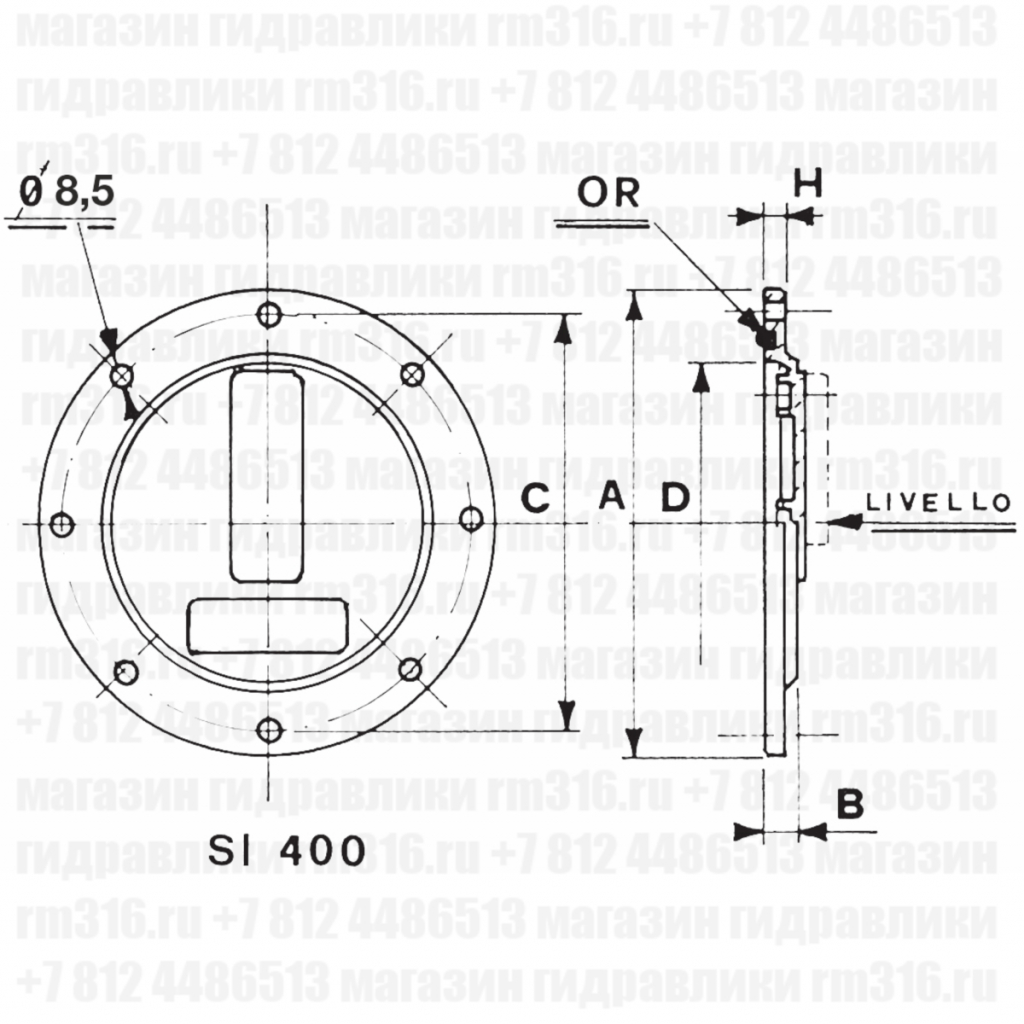 SI400 Инспекционный люк для маслобака, 8 отверстий для монтажа, диаметр 400 мм (OMT, Италия)